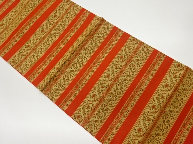 JAPANESE KIMONO / VINTAGE FUKURO OBI / WOVEN FLORAL PLANTS & STRIPE